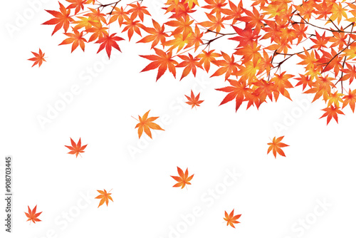 赤く紅葉した美しい紅葉の葉のオシャレなベクターの白バック秋背景素材フレーム