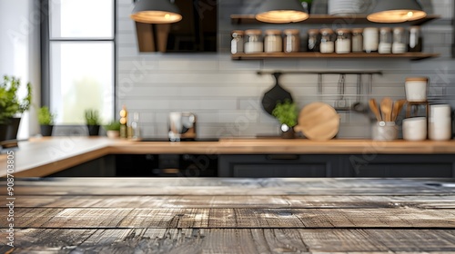 Wooden Tabletop in a Modern Kitchen