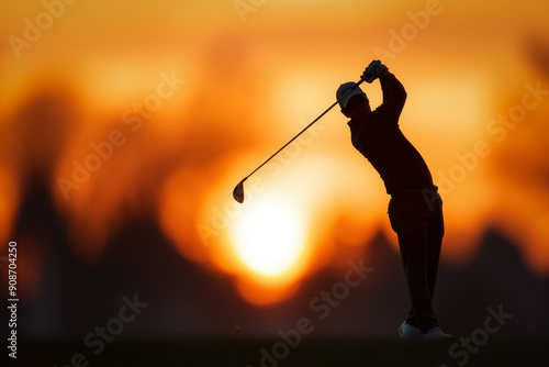 Golfer sunset