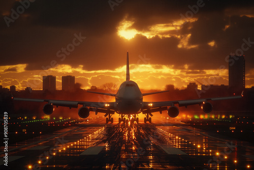 Jumbo jet sunset