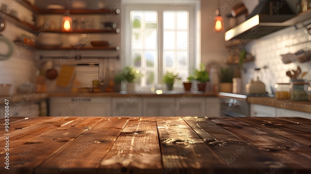 Wooden Tabletop in Rustic Kitchen Wooden Tabletop in Rustic Kitchen