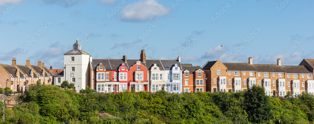 Panorama of houses in North Shields in Newcastle upon Tyne, England