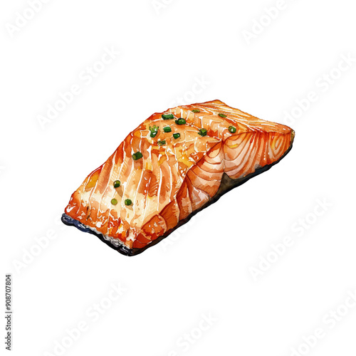 cooked salmon fillet vector illustration in watercolor style