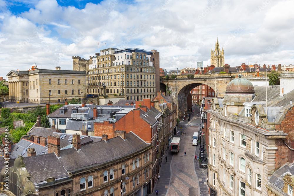 Street with old houses in the historic center of Newcastle upon Tyne, England, England