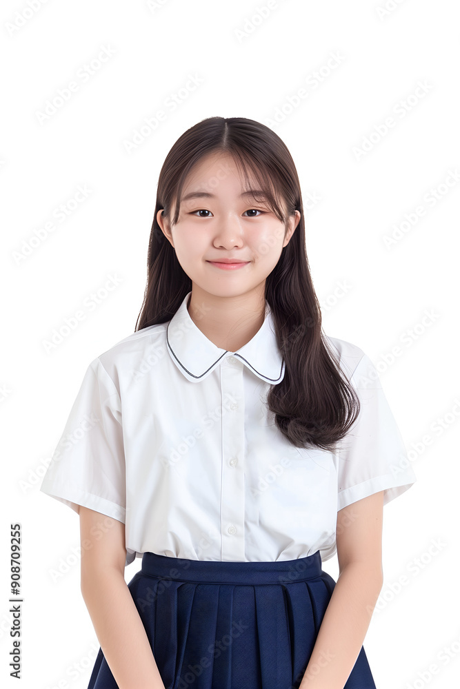Smiling Korean High School Girl in a Clean Uniform with Long Black Hair Smiling Korean High School Girl in a Clean Uniform with Long Black Hair