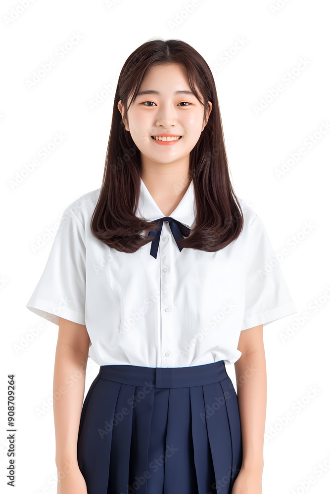 Smiling Korean High School Girl in a Clean Uniform with Long Black Hair Smiling Korean High School Girl in a Clean Uniform with Long Black Hair