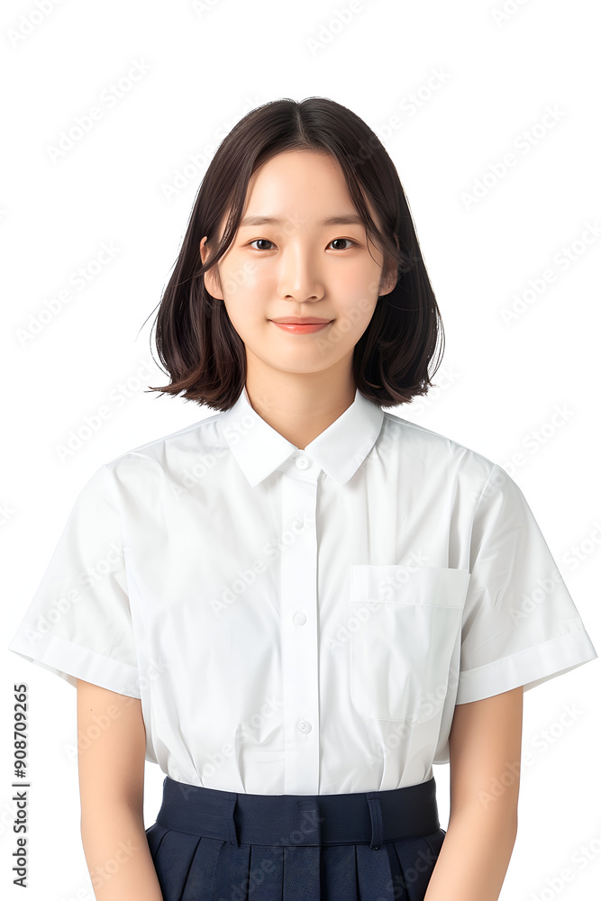 Smiling Korean High School Girl in a Clean Uniform with Long Black Hair Smiling Korean High School Girl in a Clean Uniform with Long Black Hair