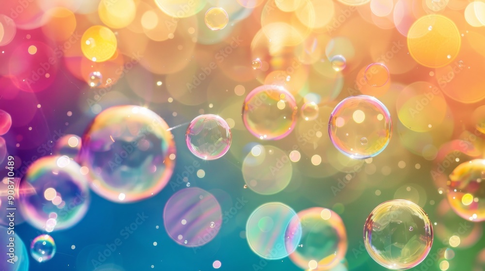 Colorful Bubbles Floating in Vibrant Background Colorful Bubbles Floating in Vibrant Background