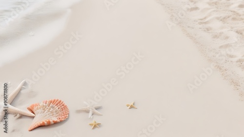 beach / sea themed banner or header with beautiful shells, corals and starfish