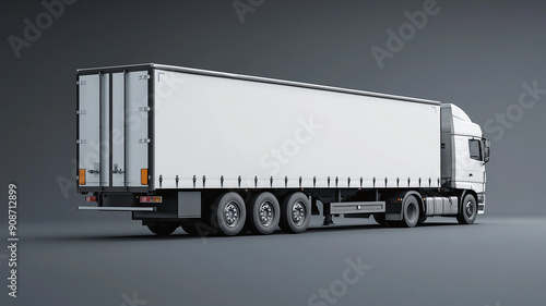mockup white truck with trailer