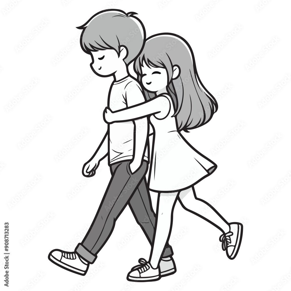 Love tenderness romantic feelings concept. Young loving smiling couple boy and girl hugging while walking and embracing each other feeling in love Love tenderness romantic feelings concept. Young loving smiling couple boy and girl hugging while walking and embracing each other feeling in love