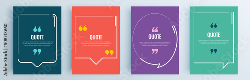 Quote frames blank templates set. Text in brackets, citation empty speech bubbles, quote bubbles. Textbox isolated on color background. Vector illustration.