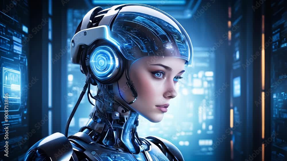 A humanoid head with a neural network brain. Artificial intelligence concept. A humanoid head with a neural network brain. Artificial intelligence concept.