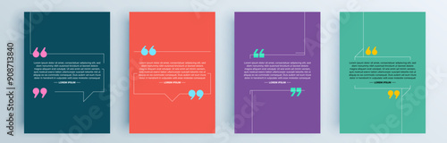 Quote frames blank templates set. Text in brackets, citation empty speech bubbles, quote bubbles. Textbox isolated on color background. Vector illustration.