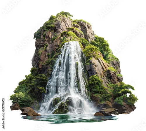 Waterfall in mountains isolated transparent background. PNG photo