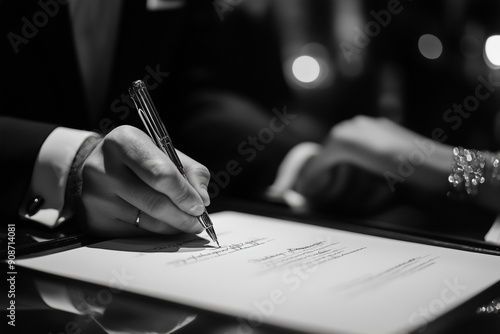 The ceremonial act of contract signing bridges the gap between intent and action, transforming expressed intentions into binding legal agreements that have the potential to influen photo