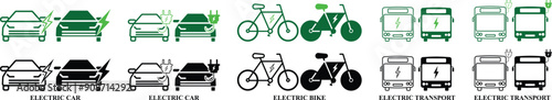 Electric Transport Ecology icon set. Environment, Eco friendly set of icon in fill and line style. Editable Colorful Nature icons set isolated on white background.
