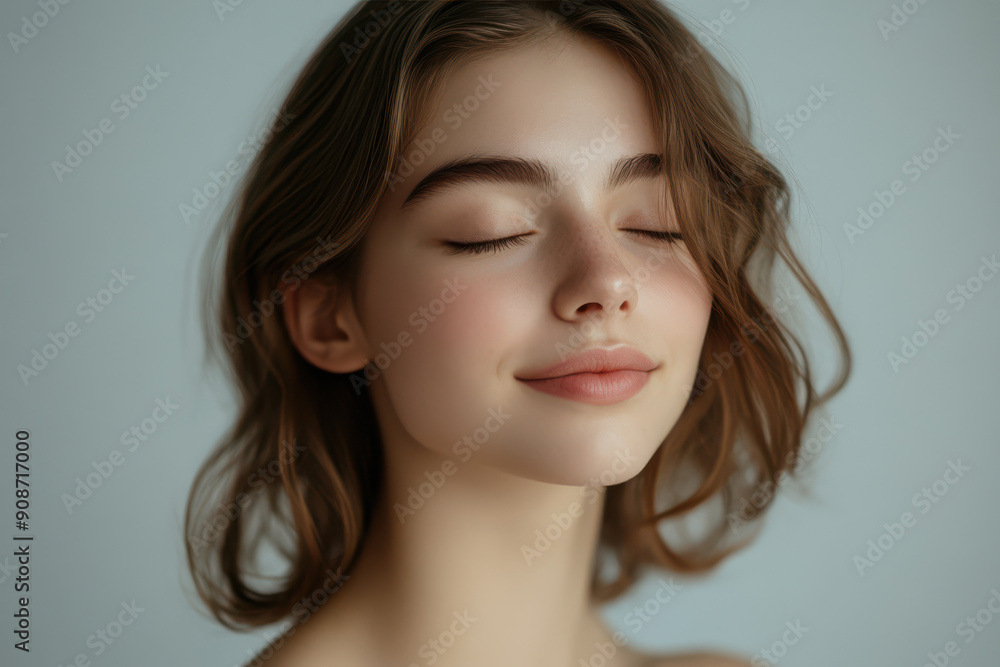 A close up of a girl's face with her eyes closed A close up of a girl's face with her eyes closed
