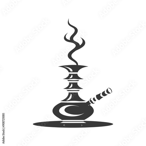A black and white silhouette of a hookah with smoke rising from the top