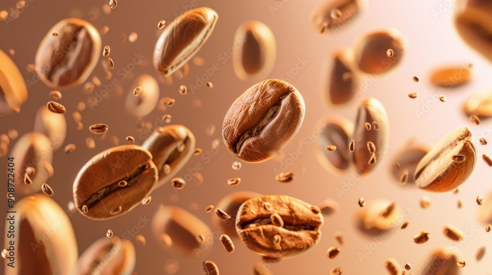 Falling coffee beans on a blurred background, showcasing their rich color and texture, perfect for coffee-related concepts. Falling coffee beans on a blurred background, showcasing their rich color and texture, perfect for coffee-related concepts.