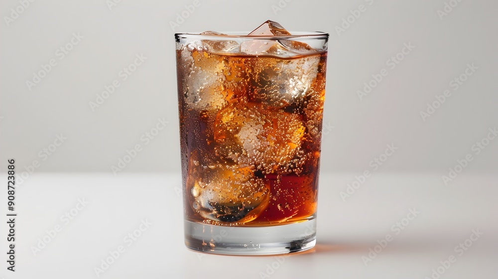 Refreshing Carbonated Soda in a Glass with Ice and Bubbles on a Minimal Background Refreshing Carbonated Soda in a Glass with Ice and Bubbles on a Minimal Background