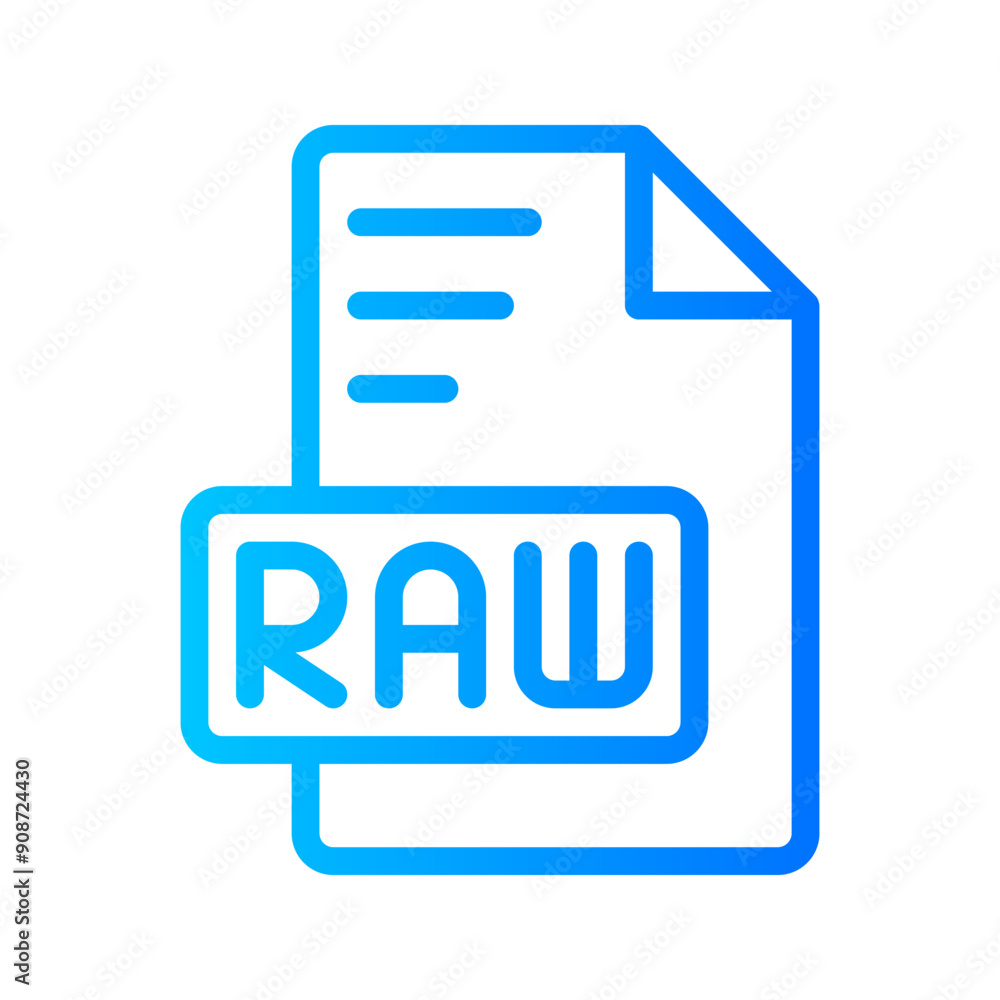 Raw Document file picture gradient icon. format file type icons symbol, Extension, type data, vector illustration. Raw Document file picture gradient icon. format file type icons symbol, Extension, type data, vector illustration.