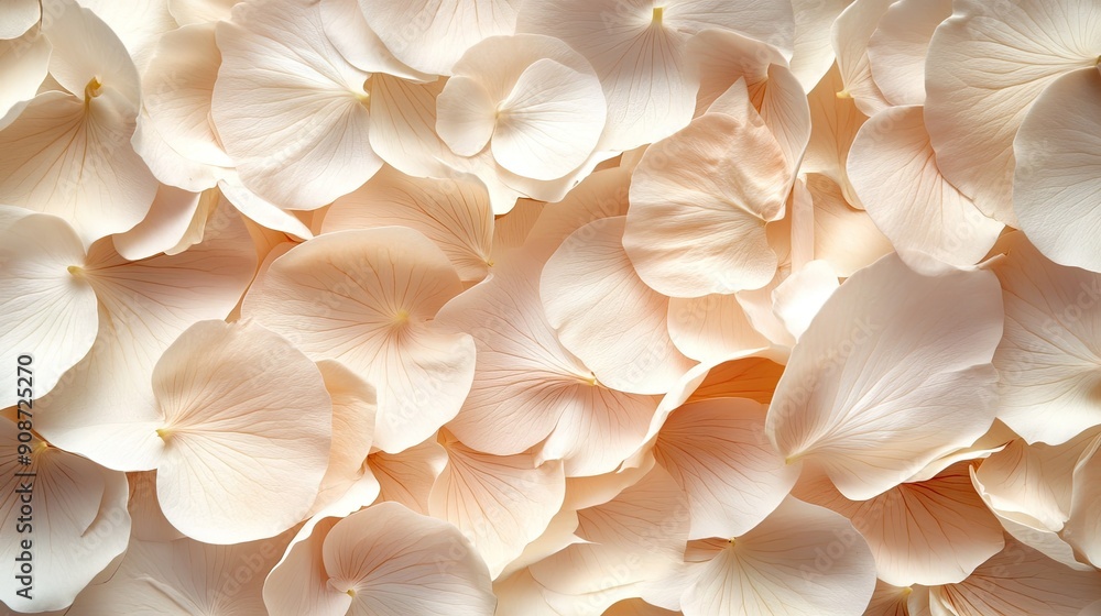 Overhead view of beige and cream flower petals arranged elegantly, providing a serene and stylish background Overhead view of beige and cream flower petals arranged elegantly, providing a serene and stylish background