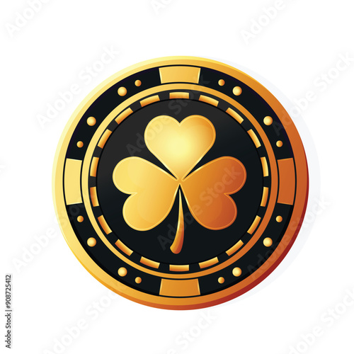 casino gold chip design with lucky clover isolated on white background