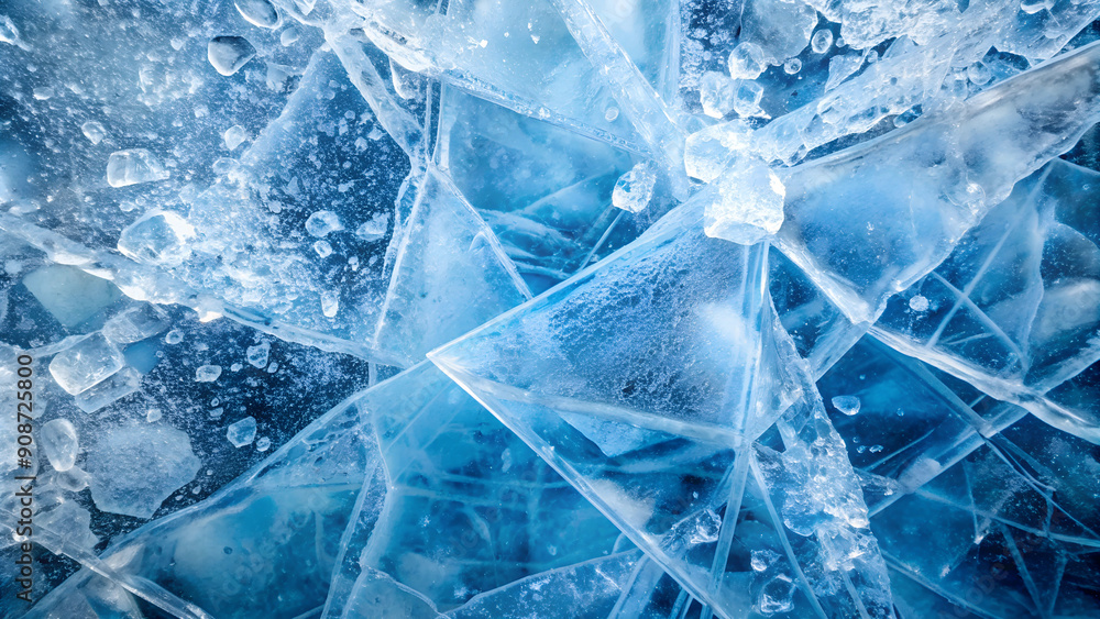 Frozen Bubbles in Cracked Ice, Close-Up of Winter Ice Texture Frozen Bubbles in Cracked Ice, Close-Up of Winter Ice Texture