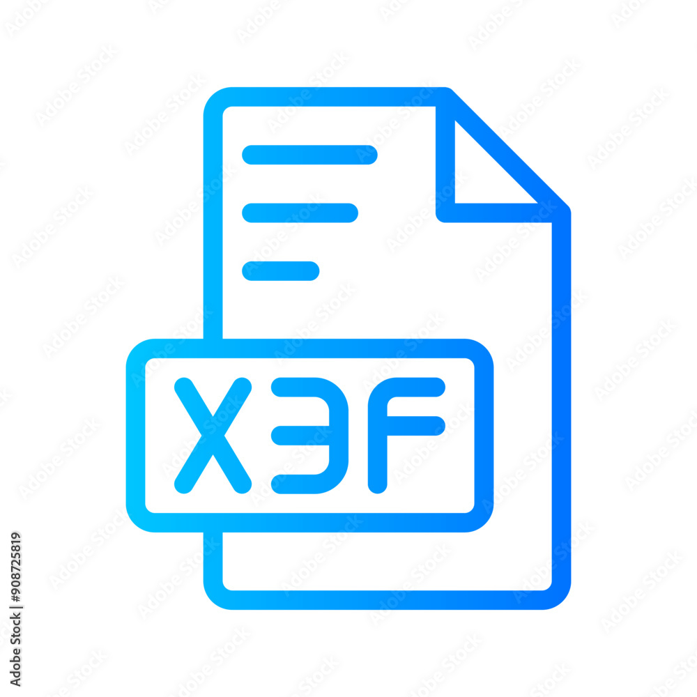 X3f Document file picture gradient icon. format file type icons symbol, Extension, type data, vector illustration. X3f Document file picture gradient icon. format file type icons symbol, Extension, type data, vector illustration.