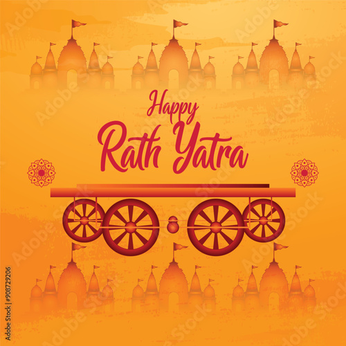 Happy Rath Yatra holiday background celebration for Lord Jagannath, Balabhadra and Subhadra.Vector illustration