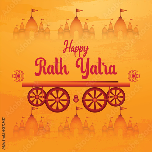Happy Rath Yatra holiday background celebration for Lord Jagannath, Balabhadra and Subhadra.Vector illustration