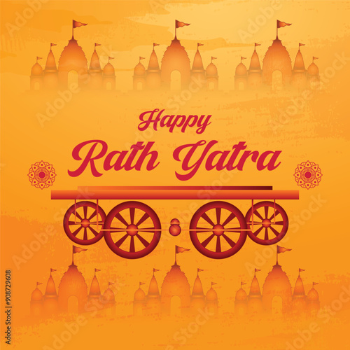 Happy Rath Yatra holiday background celebration for Lord Jagannath, Balabhadra and Subhadra.Vector illustration