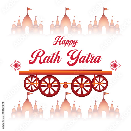 Happy Rath Yatra holiday background celebration for Lord Jagannath, Balabhadra and Subhadra.Vector illustration