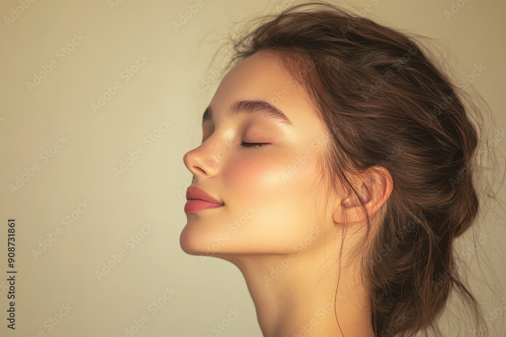 A close up of a girl's face with her eyes closed A close up of a girl's face with her eyes closed