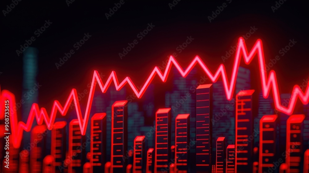 A striking red line graph showcasing upward trends against a dark background, symbolizing growth and market analysis. A striking red line graph showcasing upward trends against a dark background, symbolizing growth and market analysis.