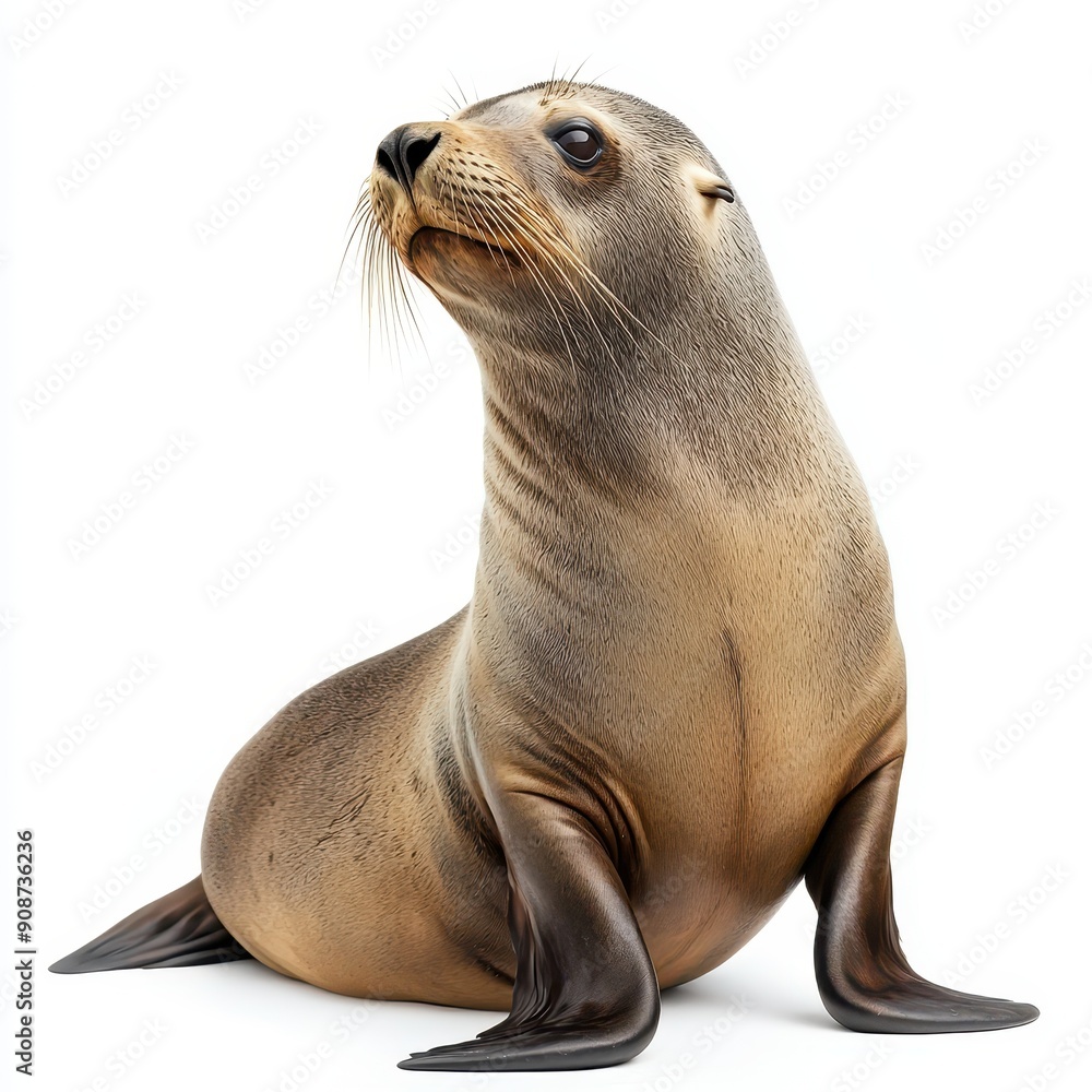 Fototapeta premium Australian Sea Lion Sitting Gracefully on White Background