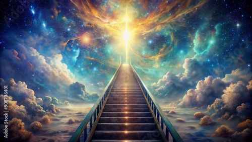 Astral travel fantasy. stairway to heaven - epic digital artwork leading to the sky