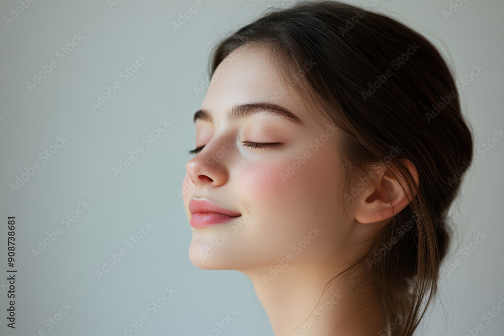 A close up of a girl's face with her eyes closed A close up of a girl's face with her eyes closed