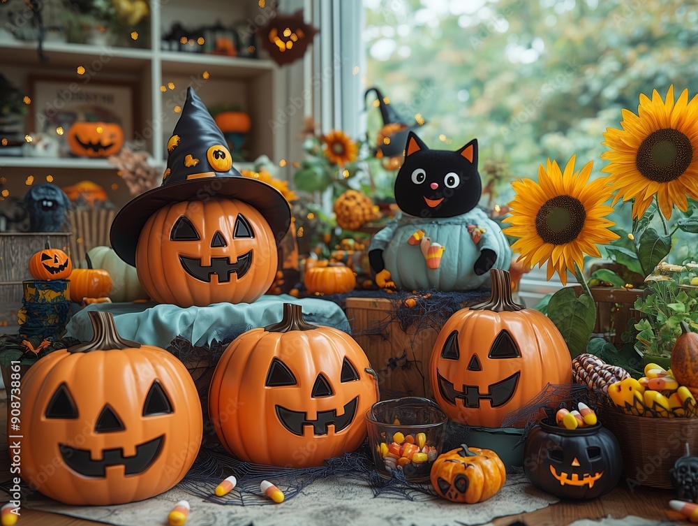 Fototapeta premium Adorable Halloween with cute whimsical decorations