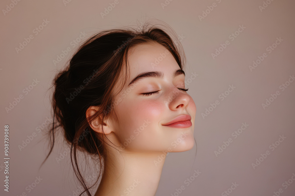 A close up of a girl's face with her eyes closed A close up of a girl's face with her eyes closed