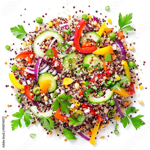 Colorful and healthy quinoa salad with fresh vegetables. photo