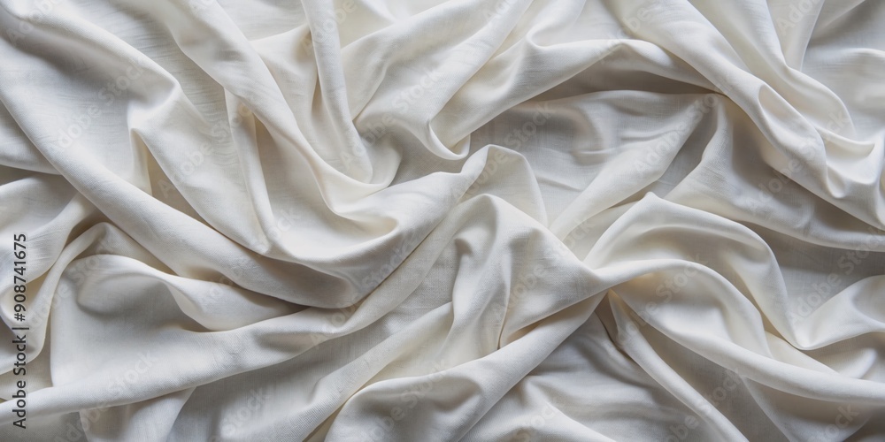Fototapeta premium Crisp white fabric texture with intricate wrinkles and creases, softly lit to accentuate its natural folds and crumpled, organic, imperfect, relaxation-inspired background.