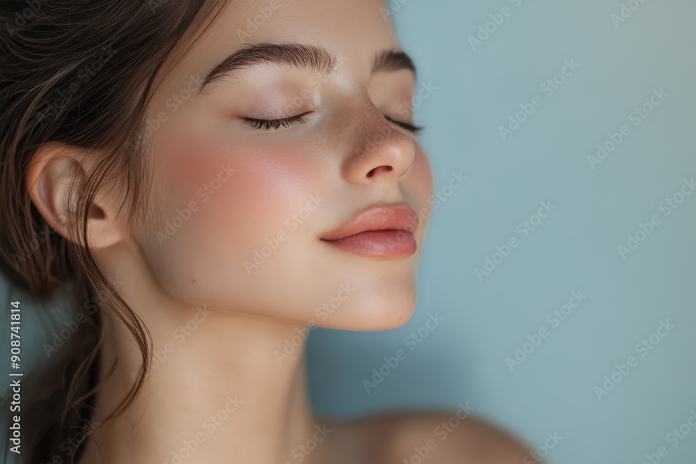 A close up of a girl's face with her eyes closed A close up of a girl's face with her eyes closed