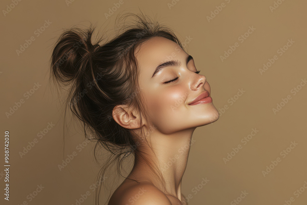 A close up of a girl's face with her eyes closed A close up of a girl's face with her eyes closed