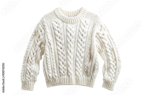 Cozy white cable knit sweater perfect for winter wear, featuring intricate braided design and warm fabric for stylish comfort.