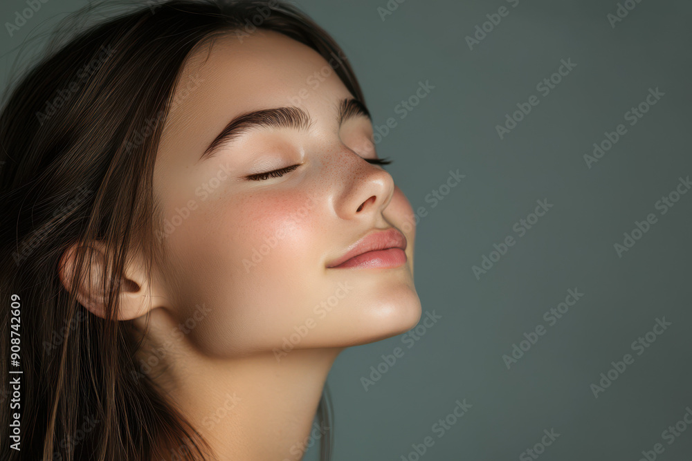 A close up of a girl's face with her eyes closed A close up of a girl's face with her eyes closed
