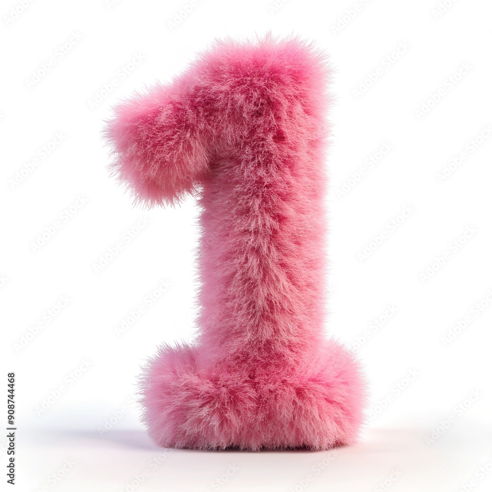 Fluffy pink number 1, soft and fluffy texture, isolated on white background fluffy Fluffy pink number 1, soft and fluffy texture, isolated on white background fluffy