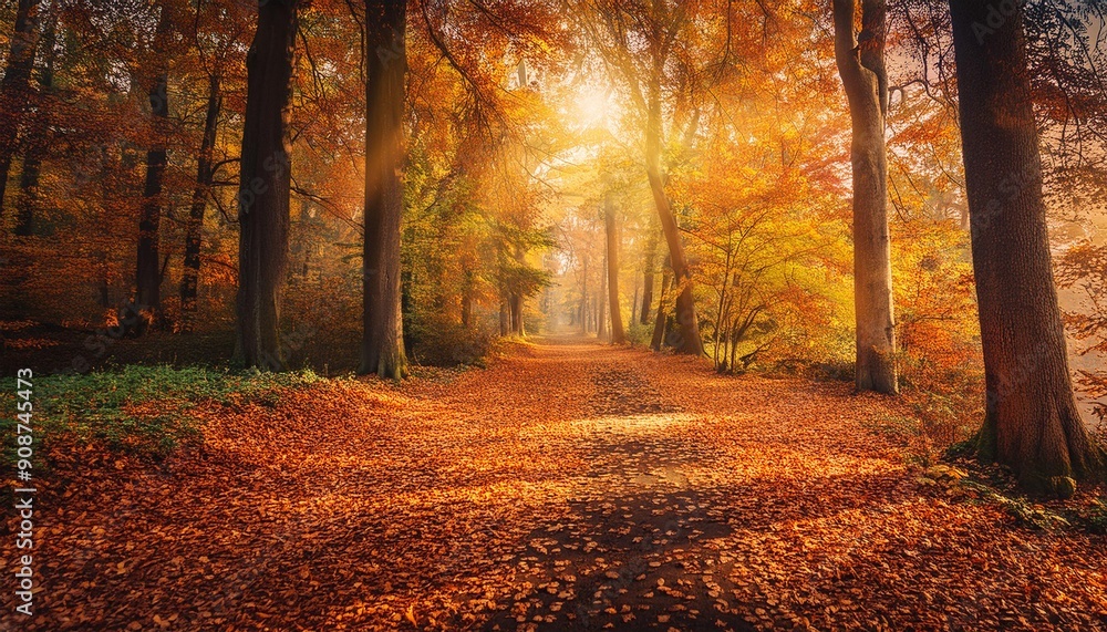 Fototapeta premium 秋の森に差し込む光が美しい風景