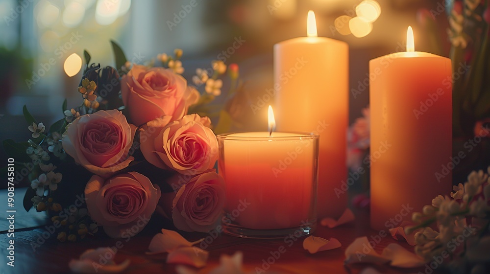 Candles and Roses in Warm Ambiance Candles and Roses in Warm Ambiance